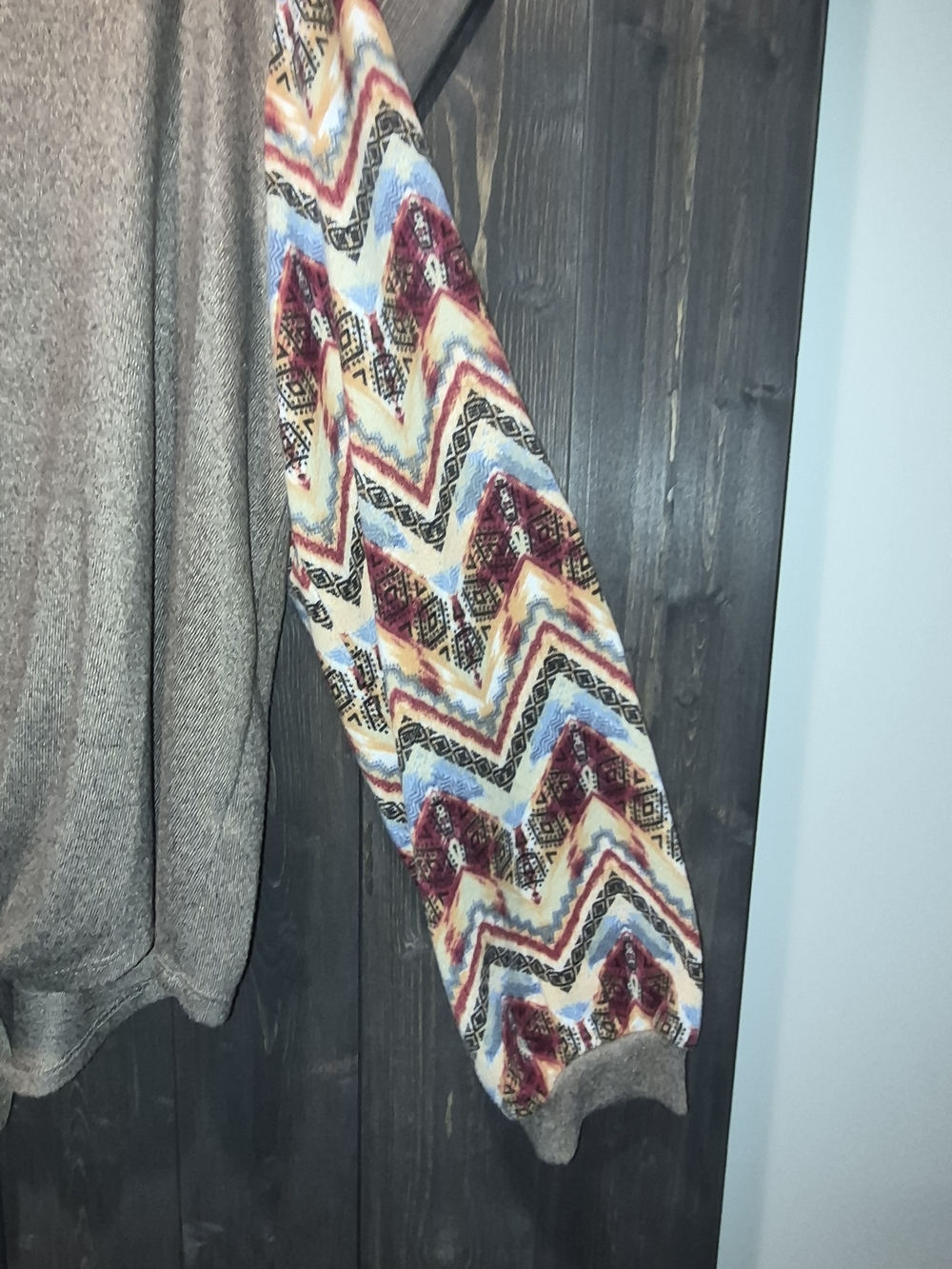 Cato Brown Tie-Front Sweatshirt with Multicolor Chevron Balloon Sleeves - Picture 4 of 6